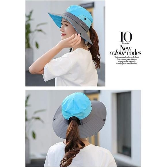 2 Pack Women's Outdoor UV Protection Sun Hats Mesh Beach Fishing Ponytail Hole - Picture 7 of 7
